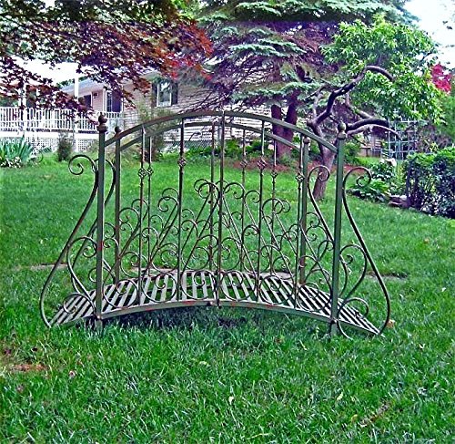 SERENDIPPITY Garden Bridge 37.5" Tall Iron Rustic Green Finish