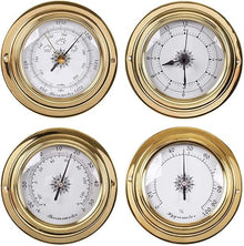 ZLyXZQG Glass Barometer，Outdoor Temperature Gauge， Traditional Barometer Thermometer Hygrometer Kit Accessory Brass Case 98mm Measuring Tools, 4Pcs Weather Station Set, Weather Monitoring Instrument