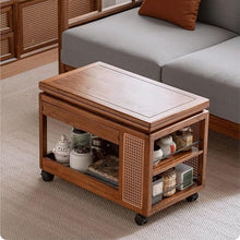 Couch End Table Chinese Style Wooden Sofa Side Table Foldable Living Room Movable Balcony Coffee Table Sofa Side Table Trolley Corner Tables for Living Room