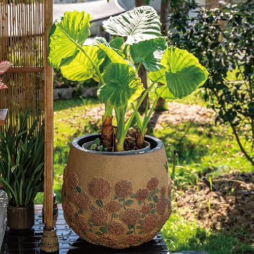 Resin-Stone Composite Pots for Plants, Vintage Plant Pot with Drainage Hole, Classic Flower Pot, Outdoor Large Planter for Gardening, Hotel Decoration(Clay,Large)