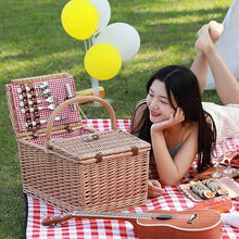 ZYBB Picnic Basket Wicker with Cutlery Picnic Mat Large for 4 People with Lid 47X32x23cm