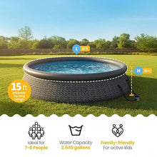 15ft x 36in Round Inflatable Ring Top Outdoor Above Ground Pool w/Pump