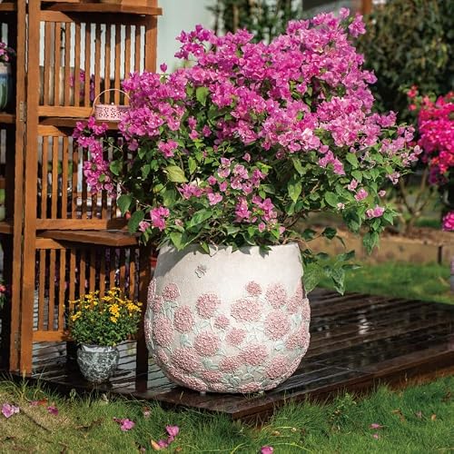 Resin-Stone Composite Pots for Plants, Vintage Plant Pot with Drainage Hole, Classic Flower Pot, Outdoor Large Planter for Gardening, Hotel Decoration(Marble-White,Large)