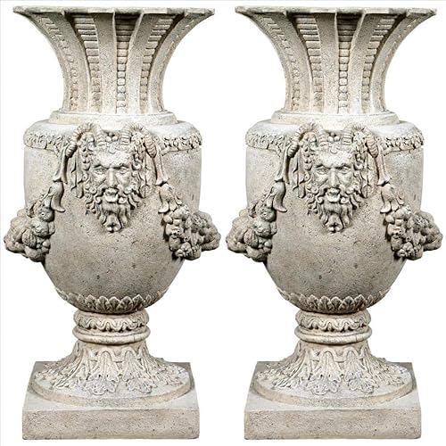Design Toscano Greek Pan of Olympus Architectural Garden Urns Set of Two Roman Stone