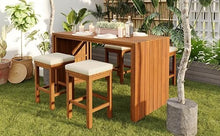 GFDGFD 5 Piece Outdoor Bar Set with Acacia Wood Bar Table and 4 Stools, Patio Bar Height Dining Set with Cushions, Space Saving Backyard Furniture for Poolside Balcony Garden