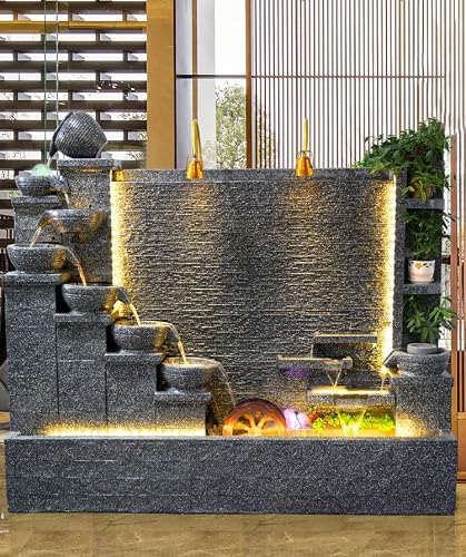 Generic 5.3 ft Outdoor Rockery Fountain Retro Yard Garden Home Villa Decoration Large Fountain Waterfall Concrete Fountains Housewarming Gift, Gray(4.9 feet high)