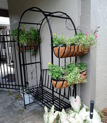 Gyken Garden Arch Trellis with Seat, Bench Support 560 lbs, Metal Arbor Archway, Weather Resistant, Outdoor Patio Plants Stand Climbing Plant