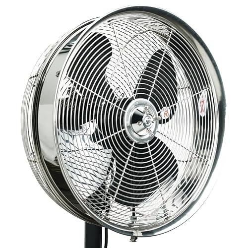 MCS Products Stainless Steel 18" Oscillating Misting Fan - 5 Nozzle Mist Hub - Black Fan Blades