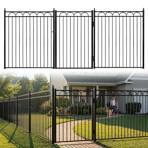 Fencer Wire 104FT Heavy Duty Arc Fence Barrier Kit, Anti-Rust Metal Steel Fence with 6FT Height X 5FT Width Panels, Gate, Posts, Connectors, Diameter Outdoor Fencing for Yard, Pool, Patio