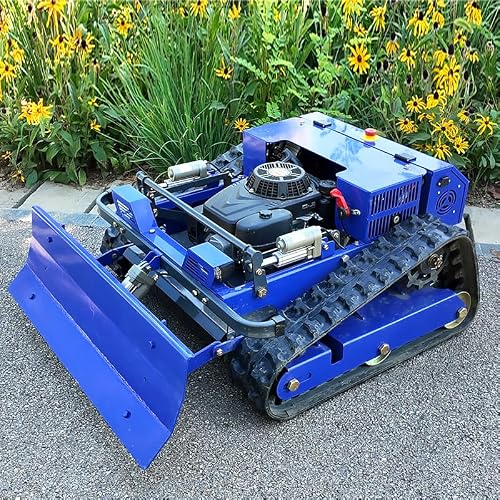 AIWEIYA 7.5HP Petrol Remote Control Lawn Mower with Snow Plow, 55cm Cut, 2-15cm Electric Height, 45° Slope, Brushless Motor, All-Terrain Year-Round Tracked Utility