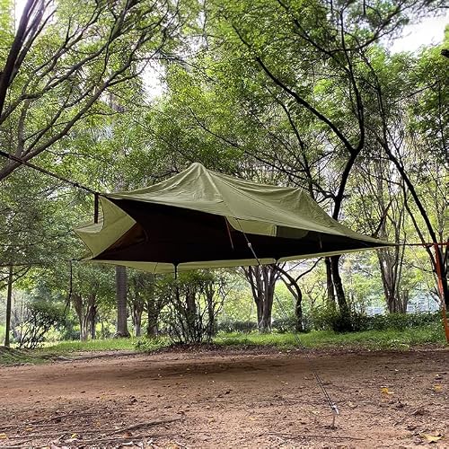 Camping Hammock Tent, Large Triangle Hammocks for 1-3 Persons-Portable Camping Hommock with Mosquito Net for Outside, Hiking Travel(Military Green)