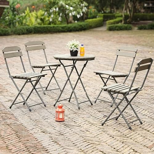 Balcony Table and Chair Set Outdoor Table And Chairs Set Balcony Cafe Leisure Table Set Household Iron Folding Garden Table And Chair Patio Furniture Bistro Table Set ( Color : Wood-1 Table-4 Chair )