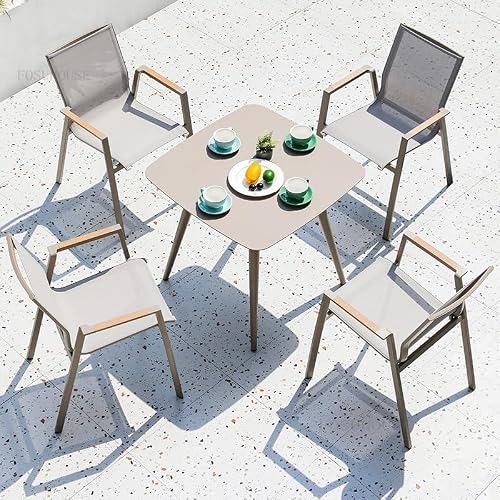 Balcony Table and Chair Set Villa Courtyard Leisure Table Chair Outdoor Garden Furniture Sets Garden Outdoor Waterproof Sunscreen Aluminum Alloy Furniture Bistro Table Set ( Color : A-4 chair-1.1m tab