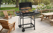 4 Burner BBQ Propane Gas Grill with Side Burner 42000 BTU Output Stainless Steel Barbecue Grill with Enamel-Coated Grates and Side Tables for Outdoor Cooking Kitchen and Patio Backyard.
