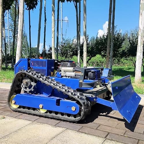 RC Lawn Mower with Plow Attachment – 7.5HP Petrol, 700m Remote, 55cm Deck, 2-15cm Height, 45° Slope, Self-Developed Circuit – for Garden, Farm, Snow Clearing – All-Season Tracked Tool