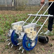 Hand-Push Garden Seeder, Roller Seeding and Fertilizer Applicator, Adjustable Row spacing and Plant spacing, for Peanut Corn Cotton(9 Mouths)