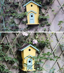 Feiyx Nest Bird Toy with Bells,Double-Layer Villa Bird's Nest House Feeder,Gardening Landscaping Cabin Birdhouse Outdoor Decoration,Steel Multi-Feeder Kit Stand for Attracting Wild Birds (Color : A)