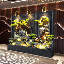Outdoor Water Fountain with LED Light, Cement, Rockery Texture, 58L x 70H x 17W inches, for Living Room, Balcony, Dining Room, Garden Club,Housewarming Gift.Multiple Options(A)