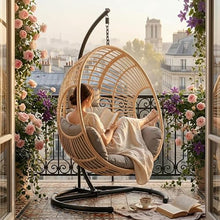Oversized Hanging Egg Chair with Stand,400lbs Capacity PE Rattan Wicker Swing Chair Outdoor Indoor with Waterproof Cover&Thick Cushion for Patio Garden Balcony Bedroom,Natural