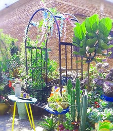 Gyken Iron Garden Arch with Bench, Stable Garden Arbor, Pergola Trellis for Climbing Plant, Grape Vines Archway, Extra Wide 45inch / 3.8ft Seat for 2 People