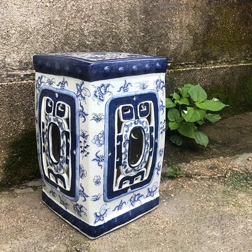 Ceramic Garden Stool Decorative Garden Stools Classical Blue And White Porcelain Square Stool Sitting Pier Chinese Living Room Side Table Bath Stool Model Room Dressing Stool Outdoor Ornaments Garden