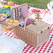 ZYBB Picnic Basket Wicker with Cutlery Picnic Mat Large for 4 People with Lid 47X32x23cm