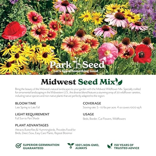 Park Seed Wildflower Garden Seeds Mixture for Pollinators - Midwest Regional Mix, 25 lbs
