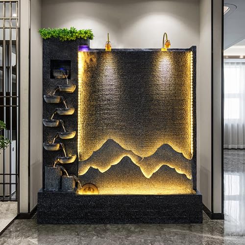 Outdoor Water Fountain with LED Light – Mountain View Decorative Water Feature for Garden, Patio, Yard, Balcony,Shop,Salon, Spa Decoration – Multi-Size Options Available