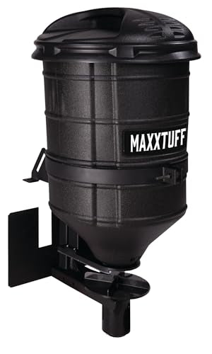 MAXXTUFF ATV Spreader with Electronic Feed Gate - 100 lb Hopper, 12V Motor, 6-Setting Handheld Controller for Food Plot Seed, Fertilizer & Deer Corn, Universal Mount & Deflection Shield